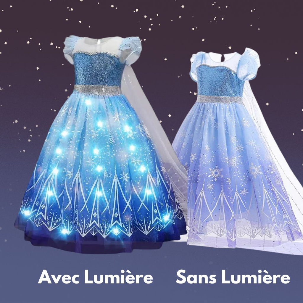 Foierp Costume d'Elsa pour fille : ensemble 9 pièces robe Elsa avec couronne, diadème, baguette magique, gants pour Halloween, cosplay, Noël, fête d'anniversaire