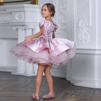 Robe De Soirée Rose Manches Bouffantes Pour Fille - Robe D'été élégante Pour Spectacles Et Occasions Spéciales