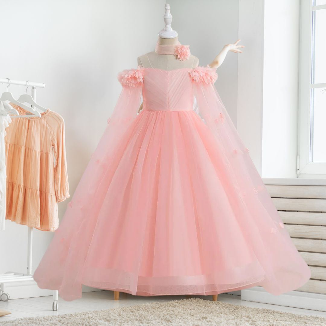 FYMNSI Robe Demoiselle D'Honneur Fille Broderie Fleurs Tulle Tutu Longue Épaules Dénudées 5-14 Ans