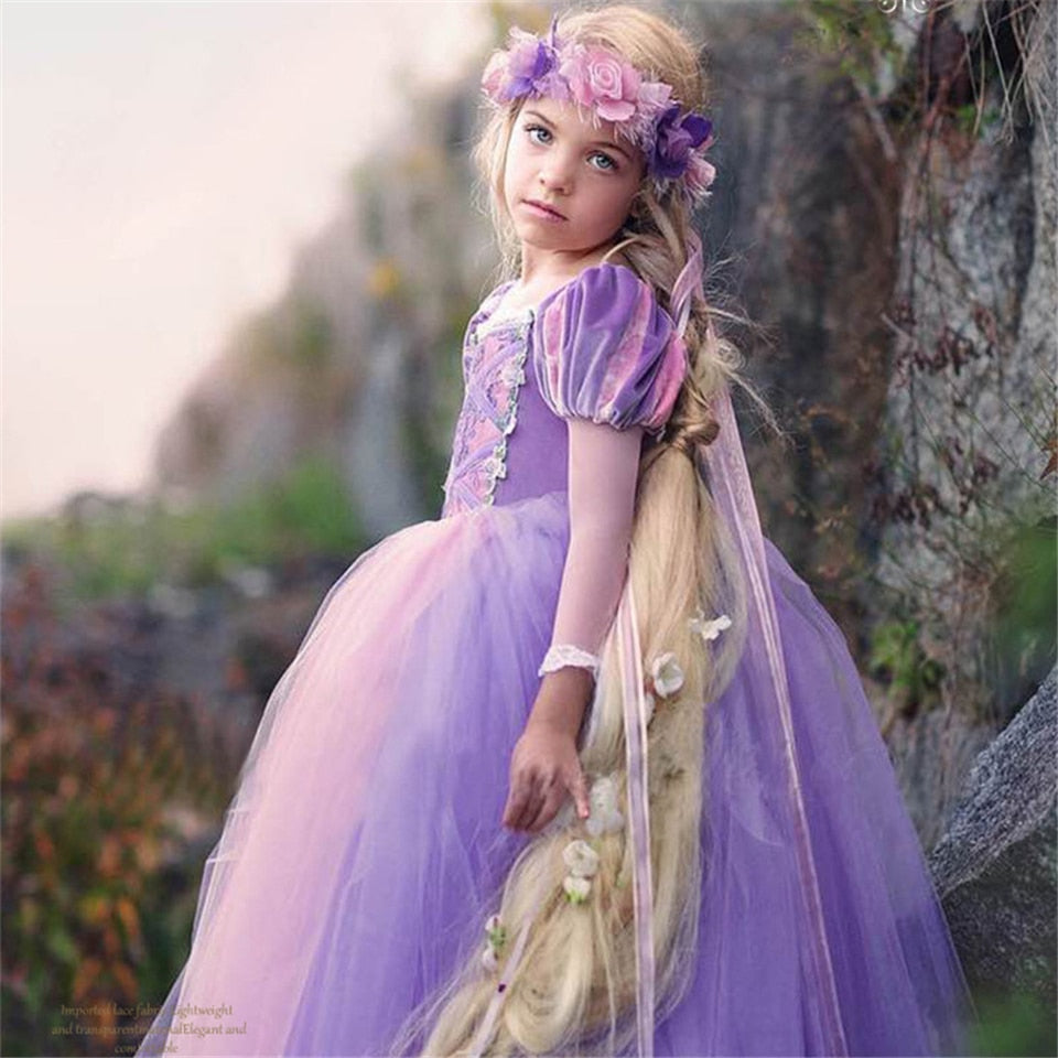Robe de Princesse Raiponce pour Fille, Costume de ixd'Anniversaire