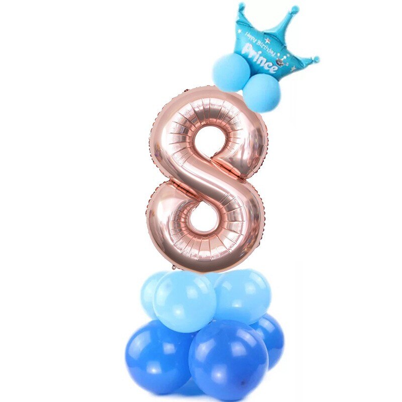 8 ans Birthday Balloon Boy, 8 ans Décorations d'anniversaire Bleu, Numéro 8  Ballons d'anniversaire
