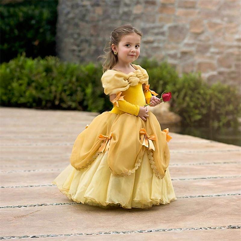 Robe fantaisie jaune 3-11T pour filles, Costumes de princesse